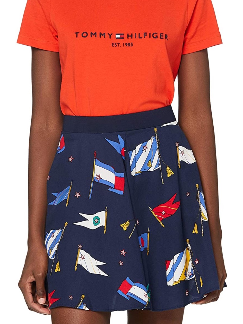 TOMMY HILFIGER Navy Nautical Flag Print Mini Skirt